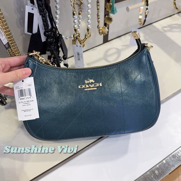 NWT Coach Teri Shoulder Bag Quilting CDP32 Gold/DARK TEAL Shiny smooth leather - Picture 9 of 9